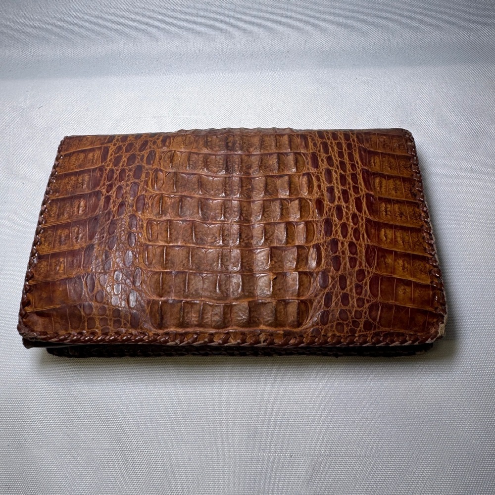 Vintage‎ Real Alligator Brown Leather Hornback Clutch Wallet 7.5x6